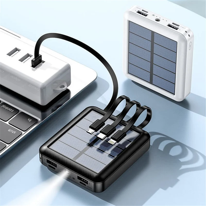 YM-384 10000mAh Portable Solar Charger Phone Power Bank Fast Charging Battery with Cable