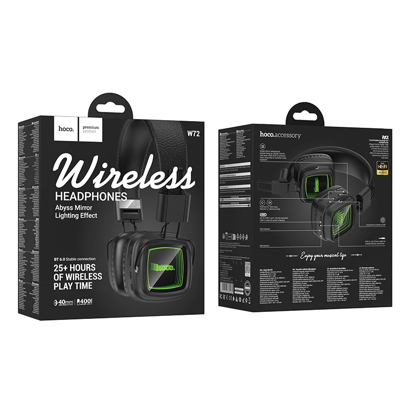 Hoco W72 Wireless Headphones Abyss Mirror Lighting Effect BT 6.0